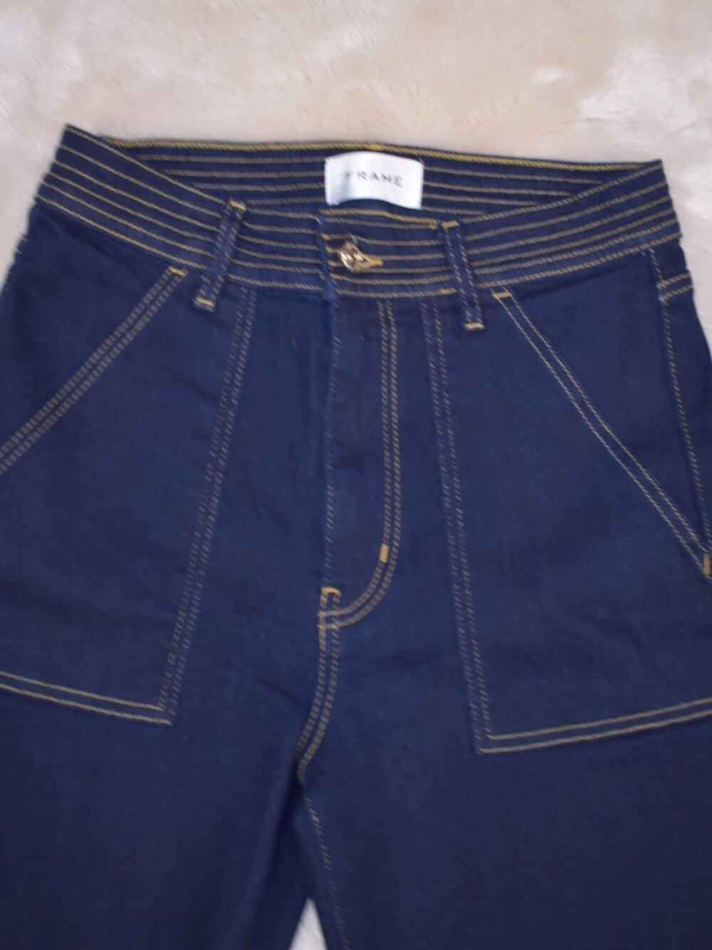 FRAME High Rise Wide Leg Jeans Size 28 Dark Blue Denim Utility Pocket Chic - Picture 8 of 14